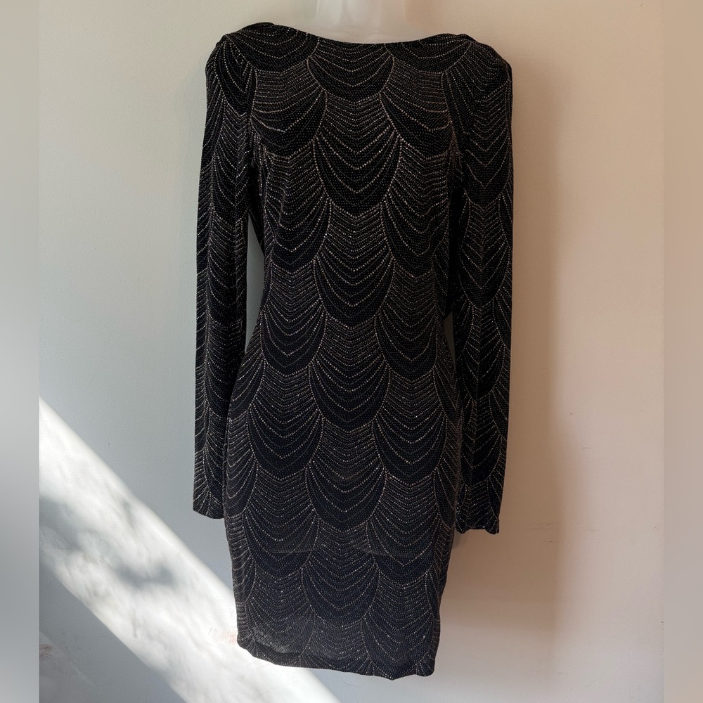 Elegant Black Gold Sparkle Patterned Dress